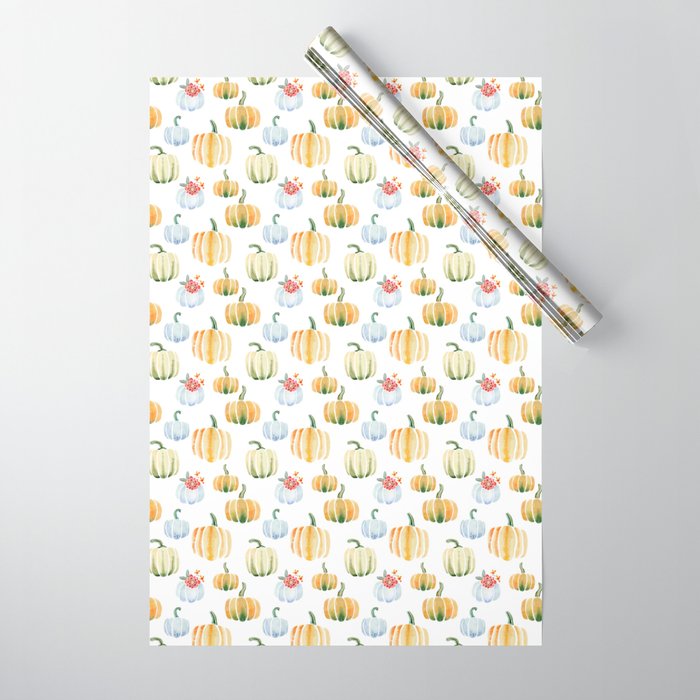 Modern Pumpkins In Watercolor Pattern and Wall Art Wrapping Paper