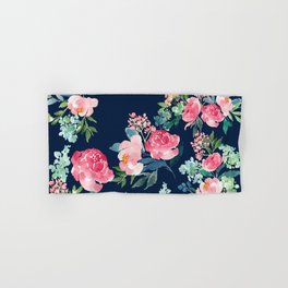 Navy and Pink Watercolor Peony Hand & Bath Towel