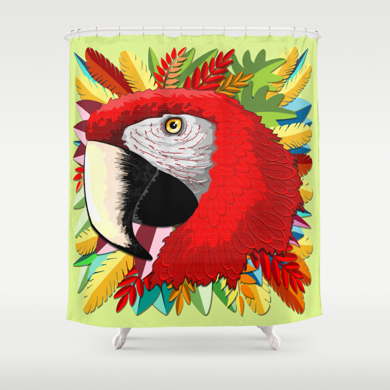 Macaw Parrot Paper Craft Digital Art, Macaw Shower Curtain