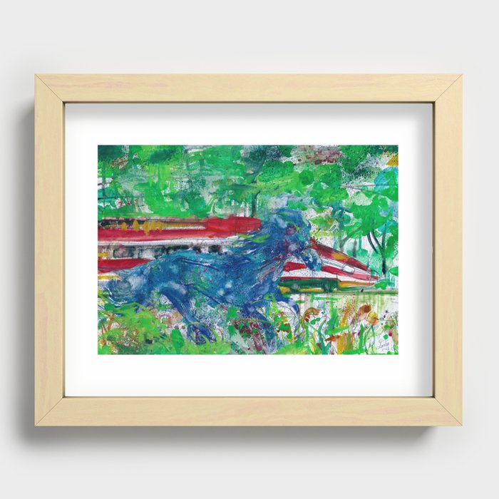 HORSE and TRAIN - watercolor painting Recessed Framed Print