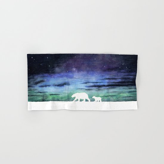 Aurora borealis and polar bears (white version) Hand & Bath Towel