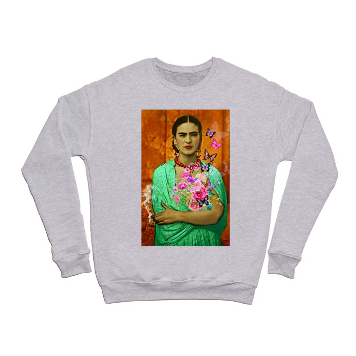 Frida Butterflies Roses Smoking Crewneck Sweatshirt