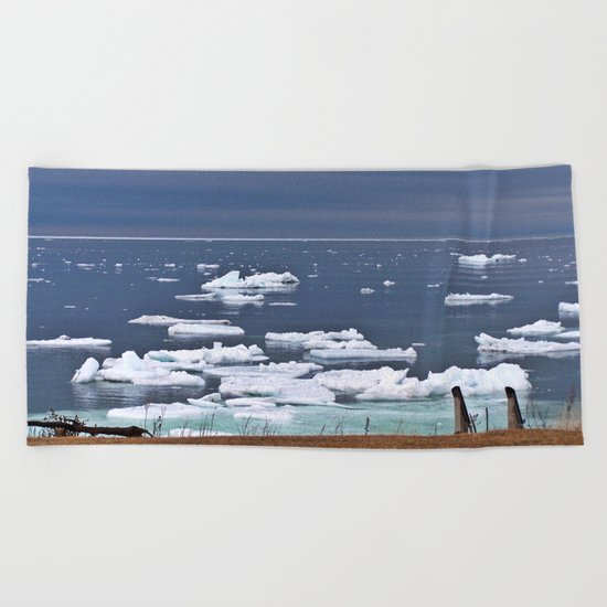 Icebergs on a Calm Sea Beach Towel