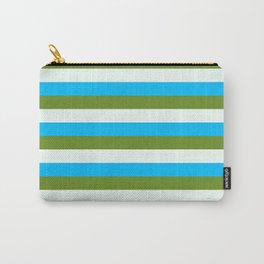 [ Thumbnail: Deep Sky Blue, Green, and Mint Cream Colored Striped/Lined Pattern Carry-All Pouch ]