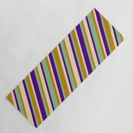 [ Thumbnail: Tan, Indigo, Dark Sea Green, and Dark Goldenrod Colored Stripes/Lines Pattern Yoga Mat ]