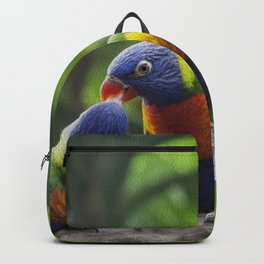 Rainbow Lorikeet Backpack | Lorikeets, Green, Bird, Forest, Kissing, Graphic, Orange, Blue, Loriini, Painting 