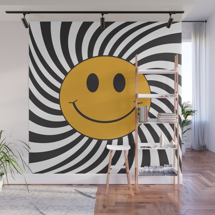 Smiley Face Black & White Wall Mural