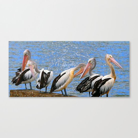Pelicans in a Row Canvas Print
