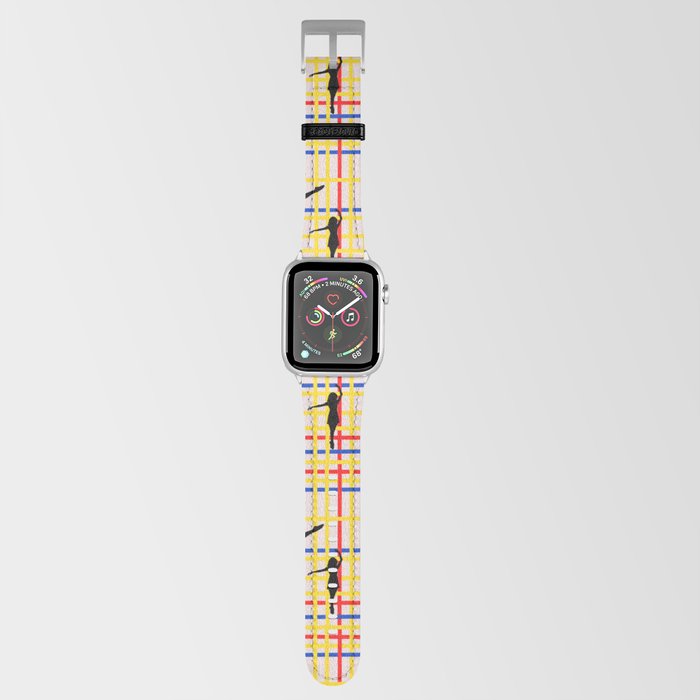 Dancing like Piet Mondrian - New York City I. Red, yellow, and Blue lines on the light pink background Apple Watch Band