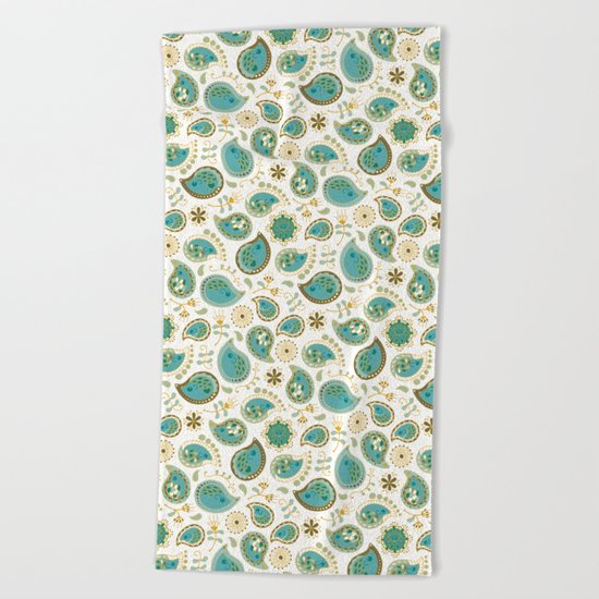 Hedgehog Paisley_Teal BgWhite Beach Towel