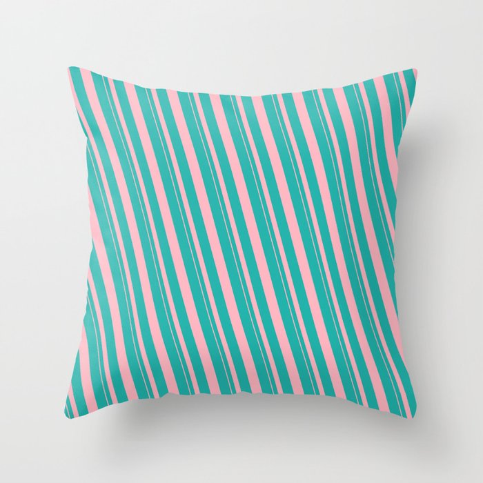 Light Sea Green and Light Pink Colored Striped/Lined Pattern Throw Pillow