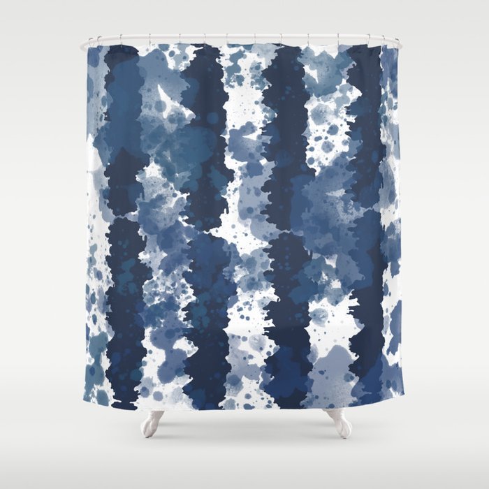 Indigo Blue Tie Dye Stripes II Shower Curtain