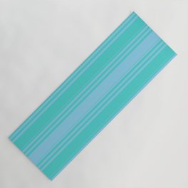 [ Thumbnail: Sky Blue & Turquoise Colored Lines Pattern Yoga Mat ]