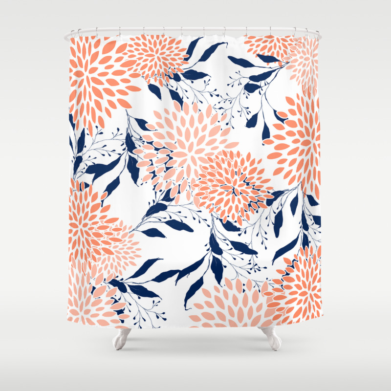Society6 Modern Floral Prints Coral Teal Green and Gray by Megan Morris on Shower Curtain 71 x 74 Society6 Modern Floral Prints Coral Teal Green and Gray by Megan Morris on Shower Curtain 71 x 74