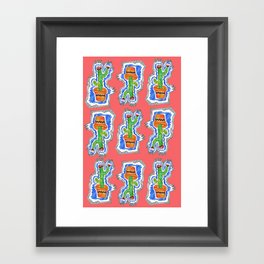 Cactus Party Pattern Framed Art Print