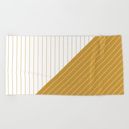 Elegant Pinstripes and Triangles White Yellow Gold Beach Towel