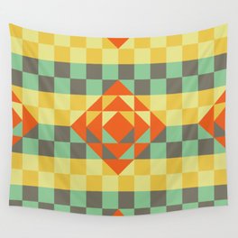 Green and yellow gingham checked ornament Wall Tapestry