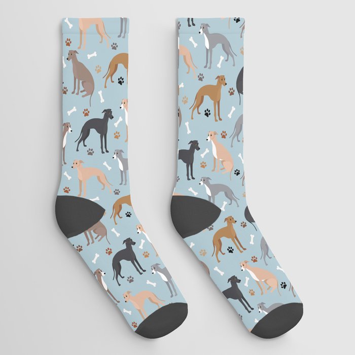 Italian Greyhound Dog Paws and Bones Pattern Socks