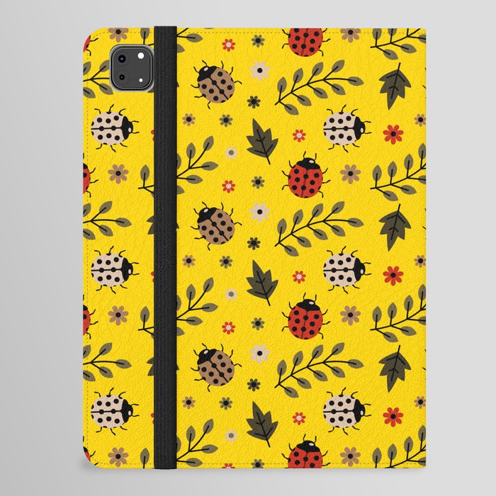 Ladybug and Floral Seamless Pattern on Yellow Background iPad Folio Case