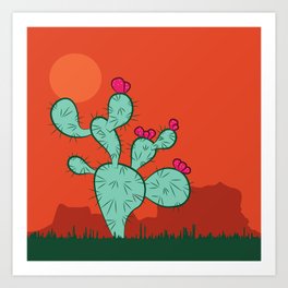 Southwest Desert Succulent Cactus With Sun Art Print