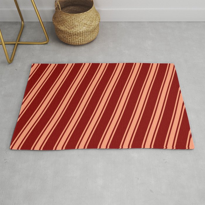 Maroon and Light Salmon Colored Stripes Pattern Rug