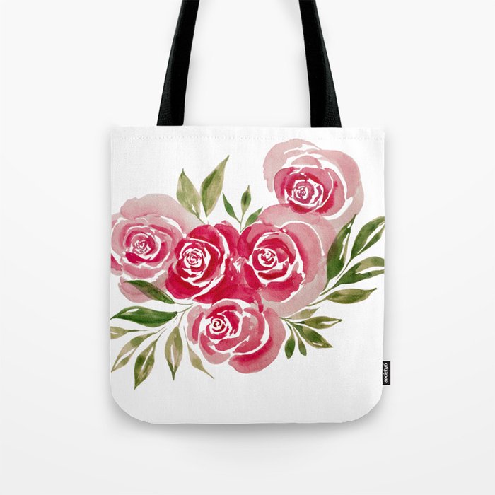 Rose Loose Floral Watercolor Painting Tote Bag