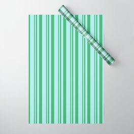 [ Thumbnail: Sea Green and Turquoise Colored Lined/Striped Pattern Wrapping Paper ]