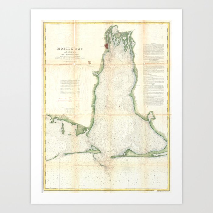 Vintage Map Of Mobile Bay Alabama 1856 Prints 