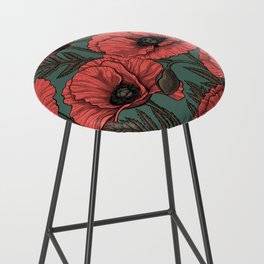 Poppy garden in coral, brown and pine green Bar Stool