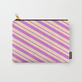 [ Thumbnail: Orchid & Bisque Colored Lines Pattern Carry-All Pouch ]