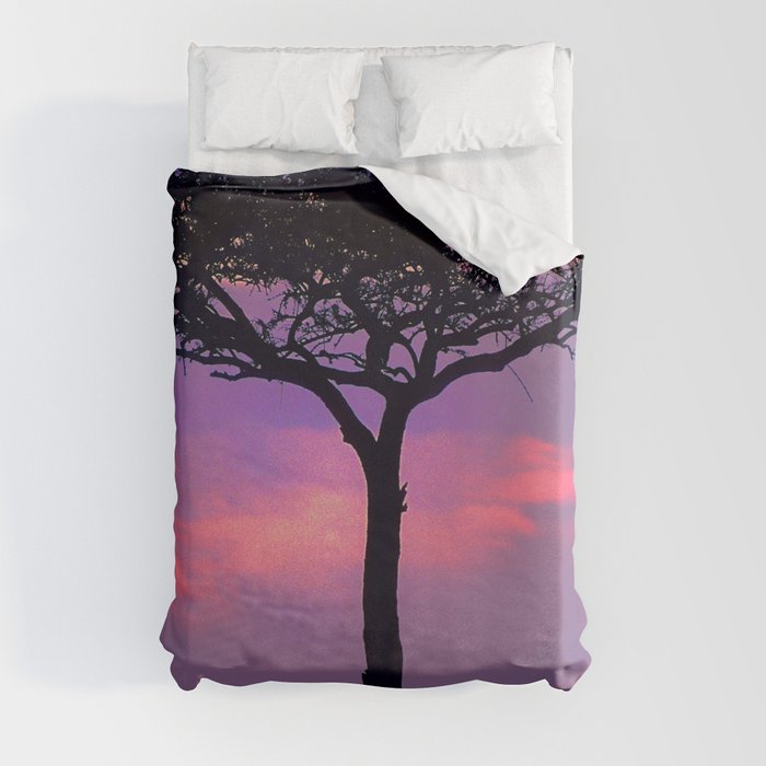 African Acacia Tree With Magically Mindful Sunset Duvet Cover