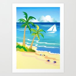 Beach and Palm trees Art Print