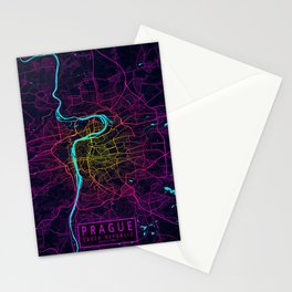 Prague City Map of Czech Republic - Neon Stationery Card