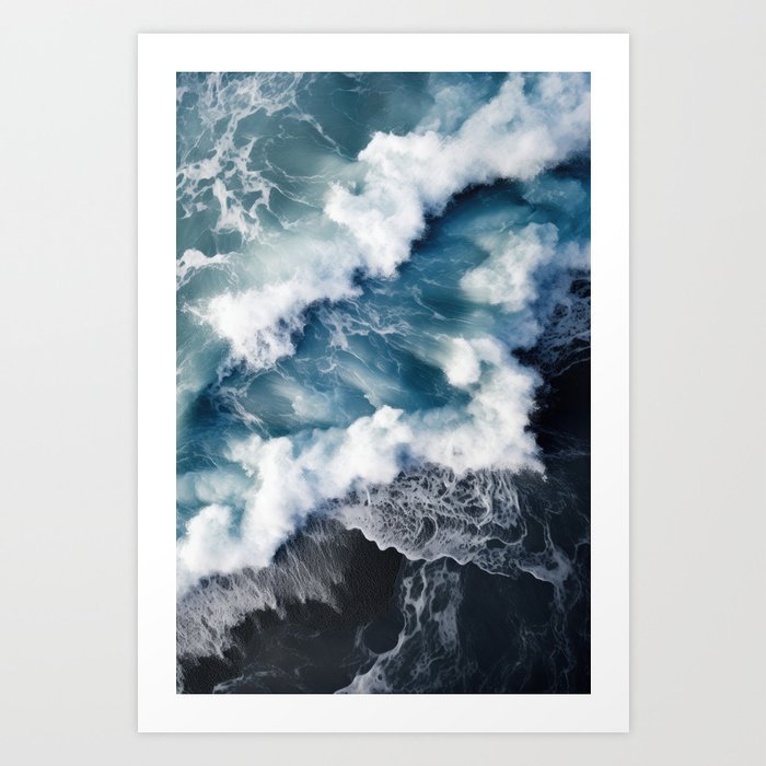 Wave on a black beach in Iceland - Aerial Landscape Photography Art Print