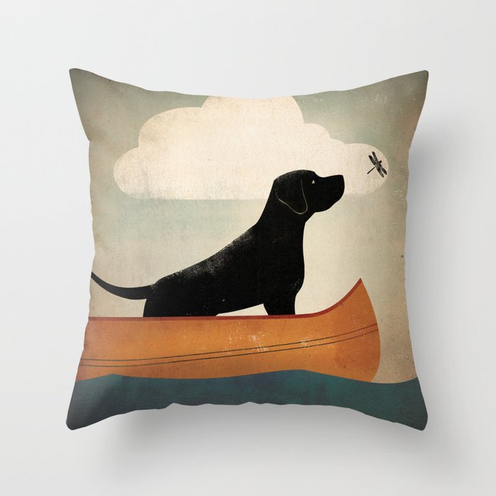 Black Lab Labrador Retriever Dog Canoe Ride Throw Pillow