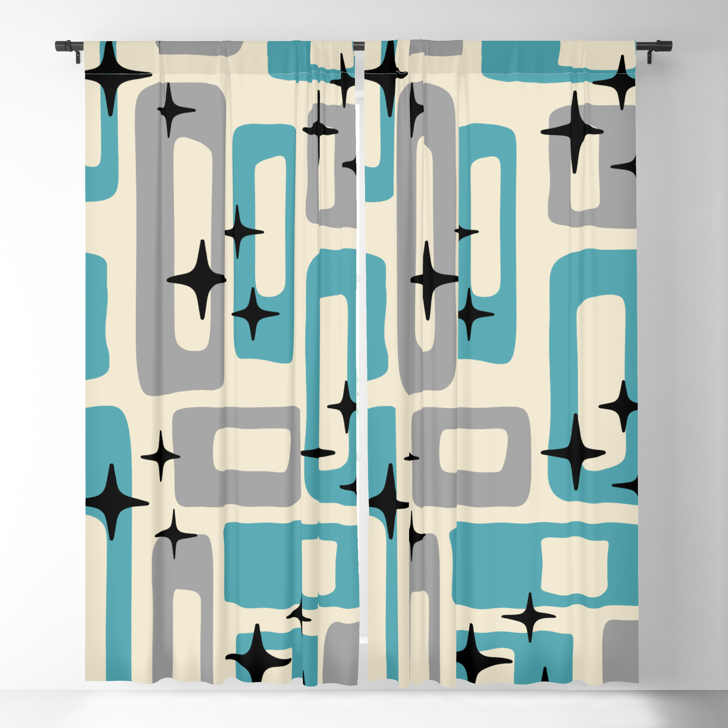 Retro Mid Century Modern Abstract Pattern 223 Blue And Gray Blackout Curtain By Tonymagner Society6