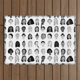 Women faces in black and white Outdoor Rug