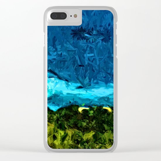 Blue Sea with Turquoise Waves and Green Grass Clear iPhone Case
