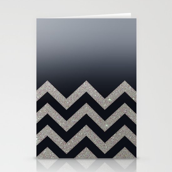 BLACK FADING SILVER CHEVRON Stationery Cards
