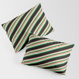 [ Thumbnail: Dark Salmon, Light Cyan, Forest Green & Black Colored Striped Pattern Pillow Sham ]