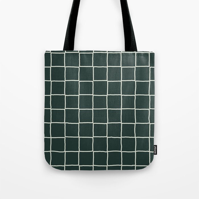 Dark Green Tiles Checker Plaid Tote Bag