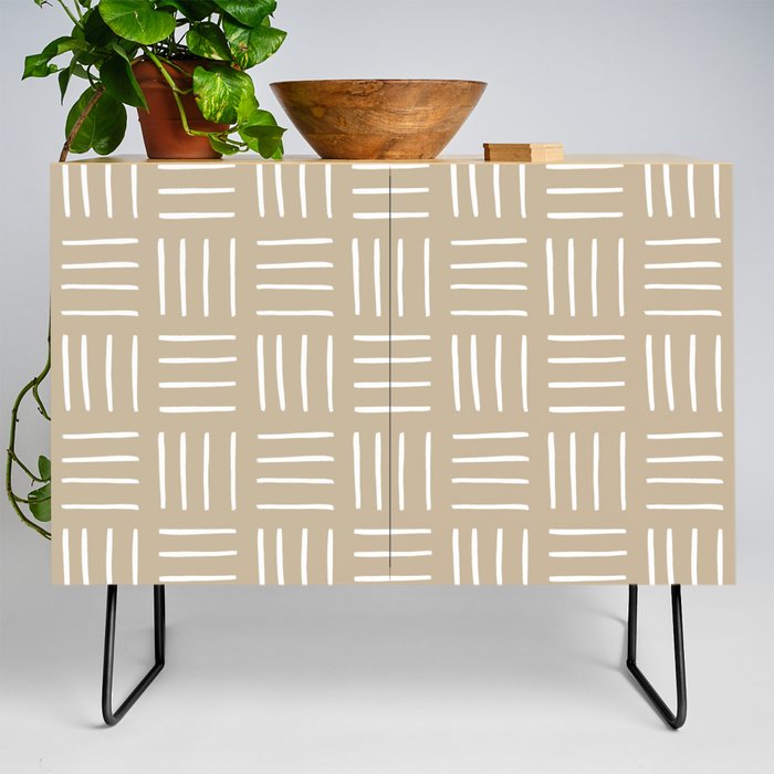 Minimalist Weave Grid Pattern (white/tan) Credenza