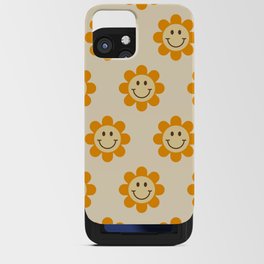 70s Retro Smiley Floral Face Pattern in yellow and beige iPhone Card Case