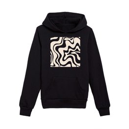 Retro Liquid Swirl Abstract in Black and Almond Cream  Kids Pullover Hoodie | Aesthetic, Abstract, Retro, Cool, Trendy, Black And White, Trippy, Contemporary, Black, Digital 