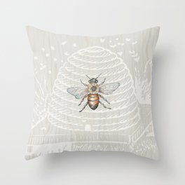 In the Bee Hive White on Wood Background Throw Pillow