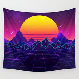 Glowing Sunset Synthwave Wall Tapestry