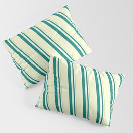 [ Thumbnail: Teal and Light Yellow Colored Striped/Lined Pattern Pillow Sham ]