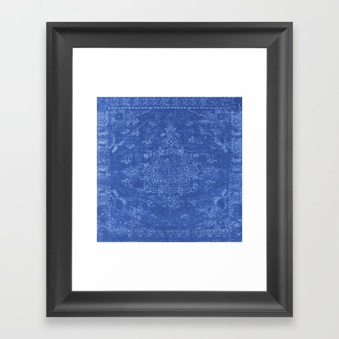Vintage Antique Persian Rug Print Denim Blue Framed Art Print
