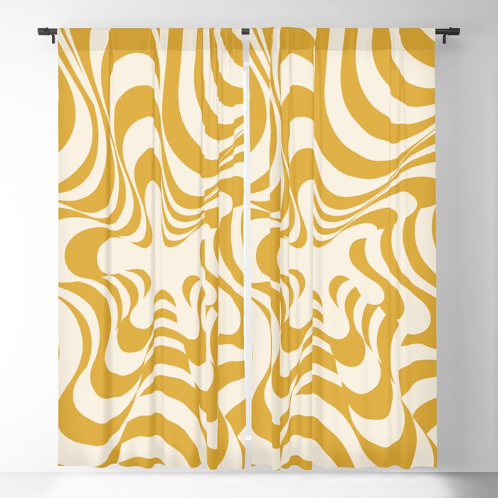 Abstract Groovy Retro Liquid Swirl Yellow Mustard Pattern Blackout Curtain