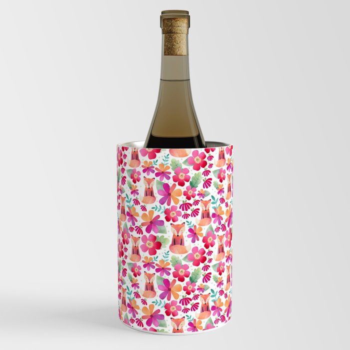 Spring Foxes and Watercolor Flowers Wine Chiller